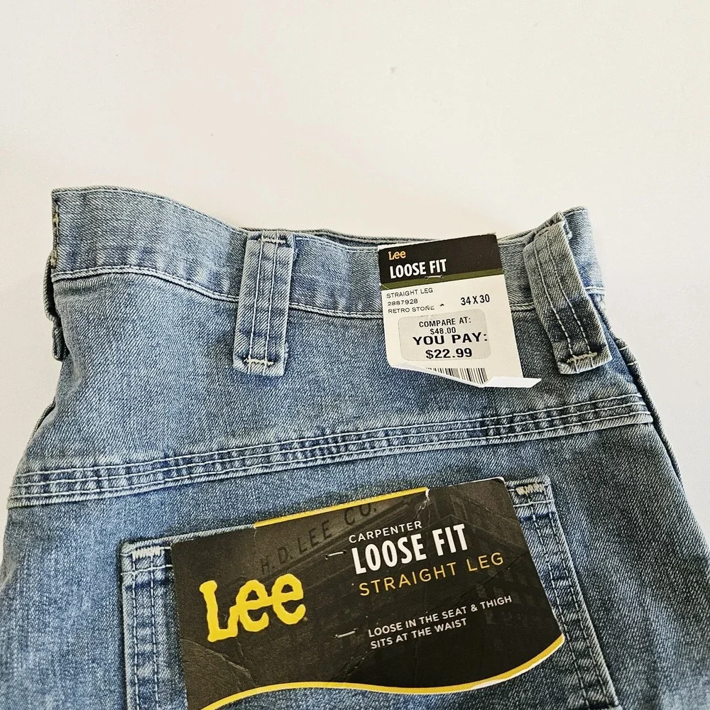 NWT Lee Men's Sz 34x30 Light Straight Leg Loose Fit Cargo Carpenter Denim Jeans